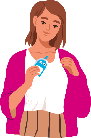 Illustration of a woman checking her blood sugar with a glucose meter