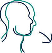 Side view of head and neck tilted forward with arrow showing movement