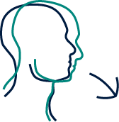 Side view of head and neck tilted forward with arrow showing movement