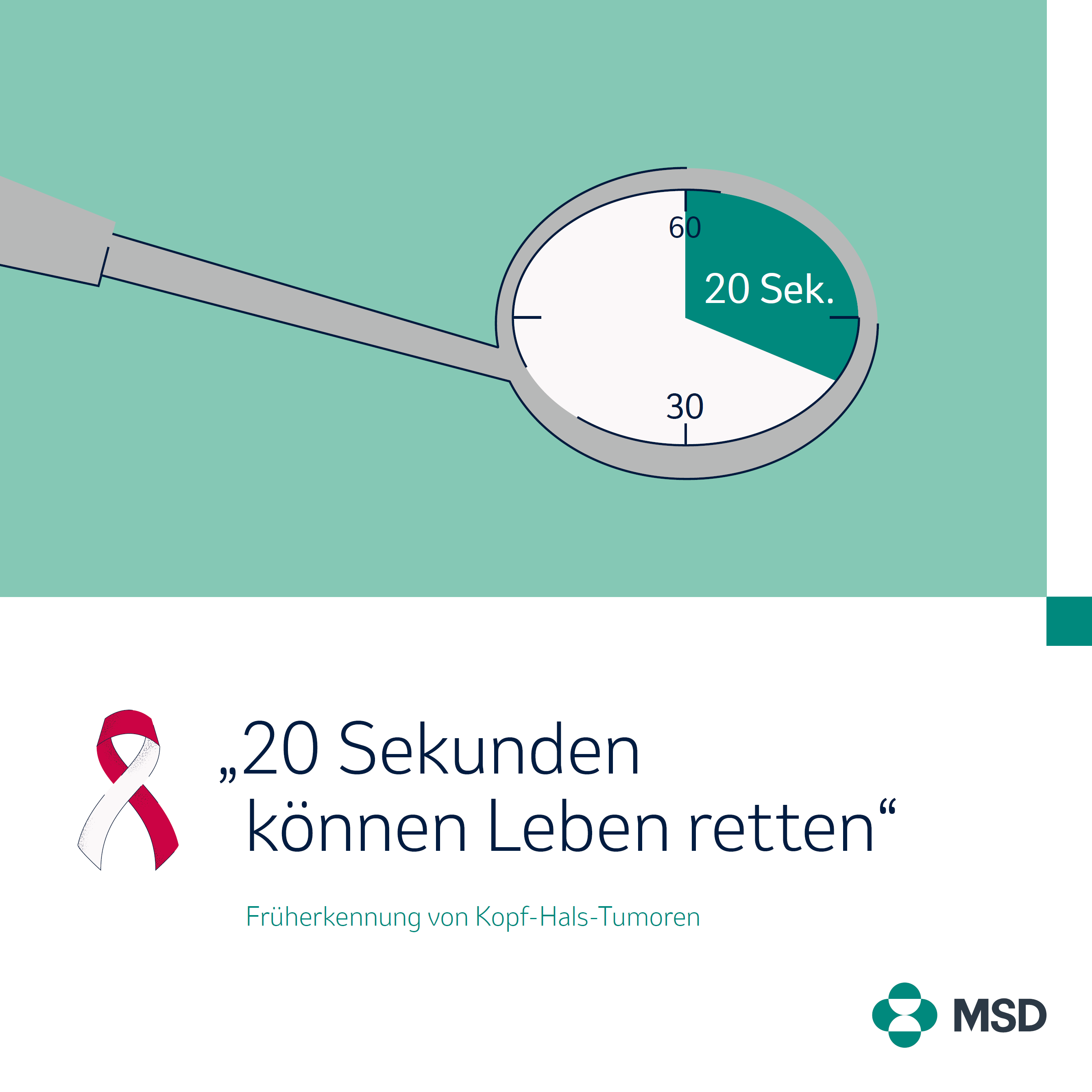graphic with stopwatch showing 20 seconds, highlighting early detection of head and neck tumors