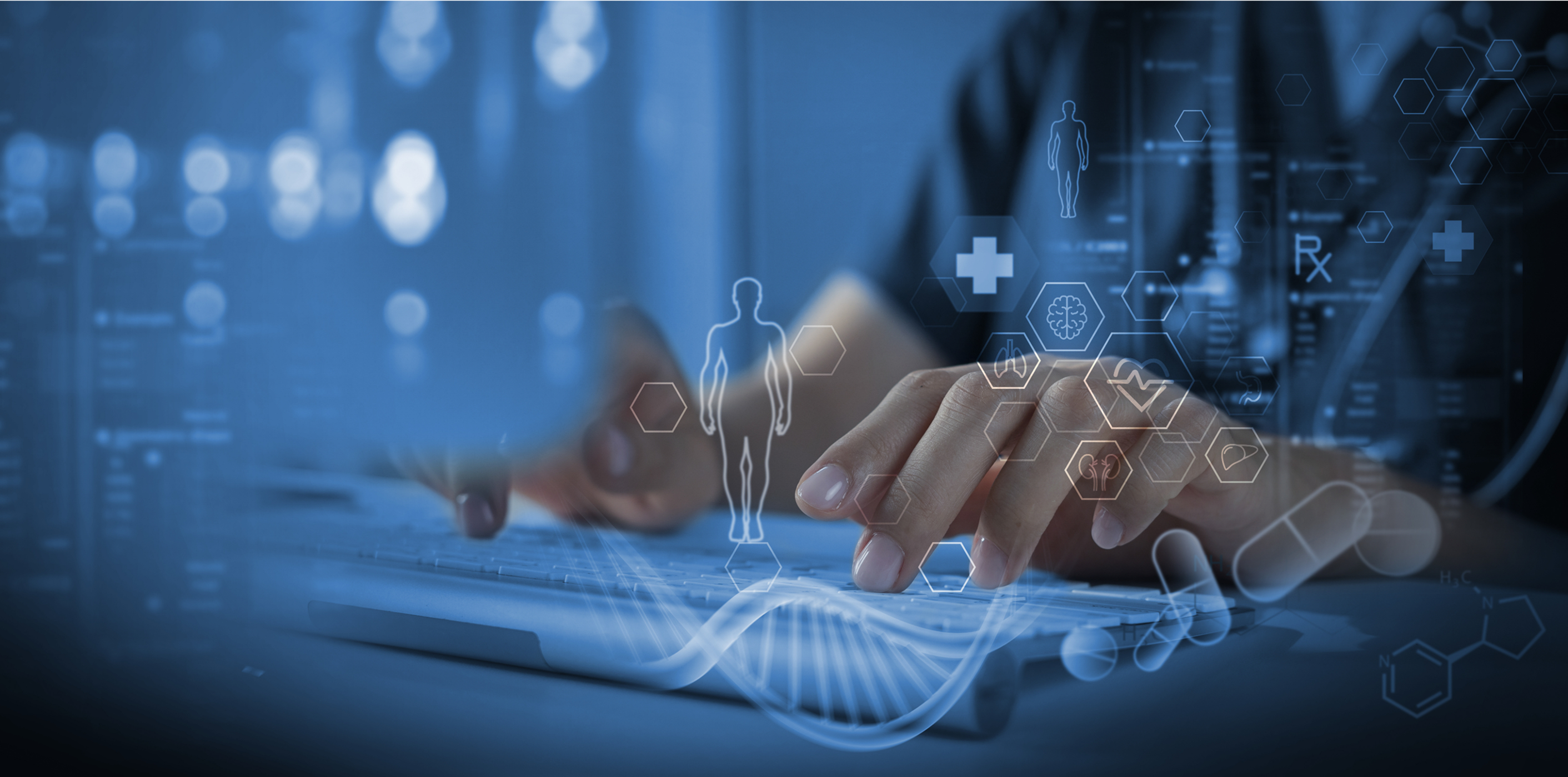 Inserimento di informazioni mediante tastiera con simboli medici – immagine simbolica del trattamento di dati digitali nella CIP